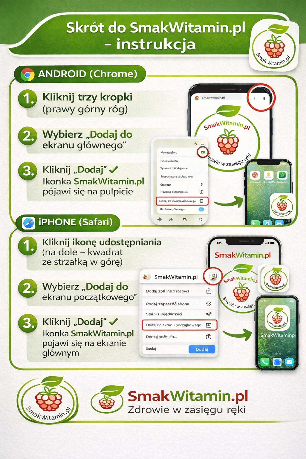 jak utworzyć skrót ,, SmakWitamin.pl,,  w telefonie